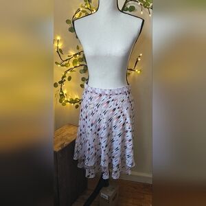 White House Black Market WHBM Beautiful Lurex Hi-Low Ruffle Skirt Size 6 Pink Fl